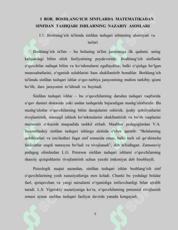 “2-sinfda “ Matematika”dan sinfdan tashqari ishlarni tashkil etish metodikasi” 5