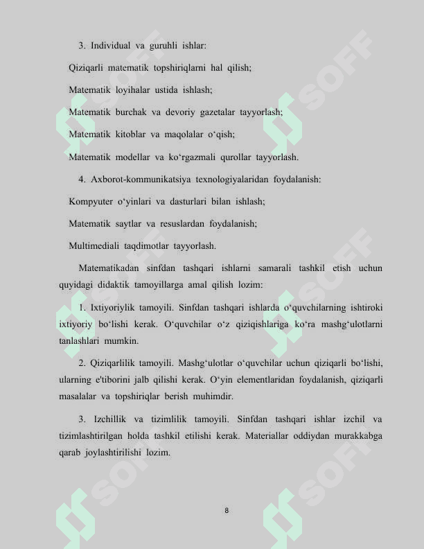 “2-sinfda “ Matematika”dan sinfdan tashqari ishlarni tashkil etish metodikasi” 8