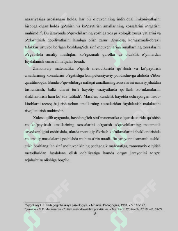 Boshlanĝich sinflarda qóshish va kòpaytirishning  xossalaridan foydalanib  misollar yechishga  òrgatish metodikasi 8