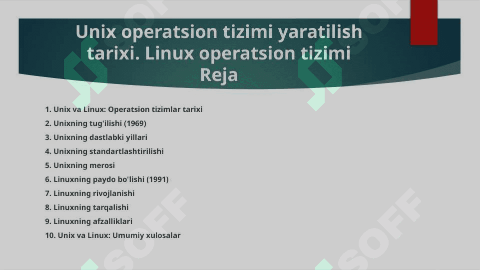 Unix operatsion tizimi yaratilish tarixi. Linux operatsion tizimi 2
