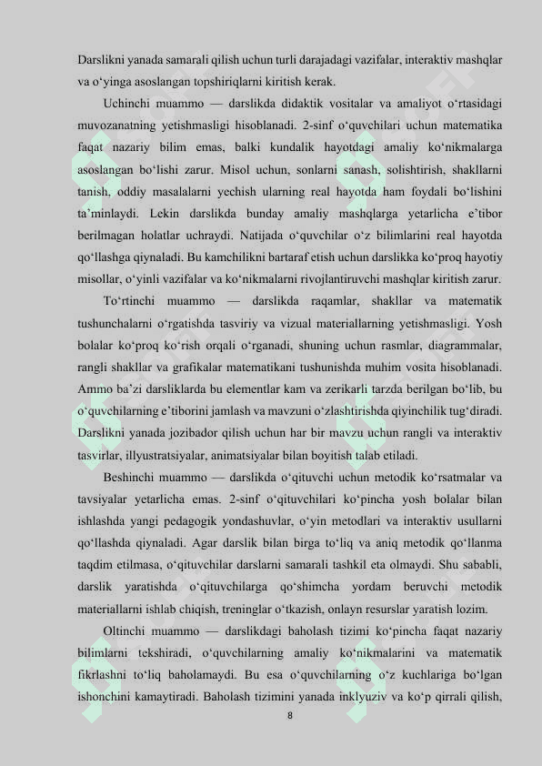 2-sinf matematika darsligining tahlili, muammolar va ularni bartaraf etish yoʻllari 8