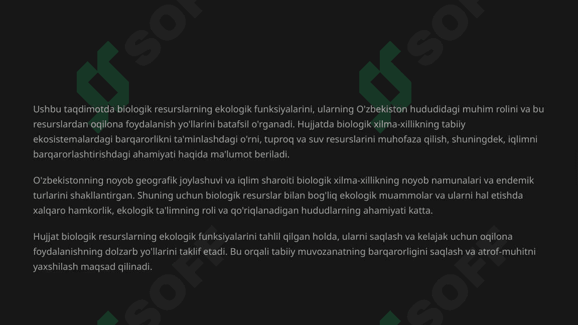 Biologik resurslarning ekologik funksiyasi 2
