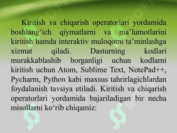 Kiritish va chiqarish operatorlari 3