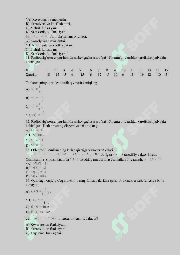 Extimollik va statistika fanidan namunaviy test savollari 2