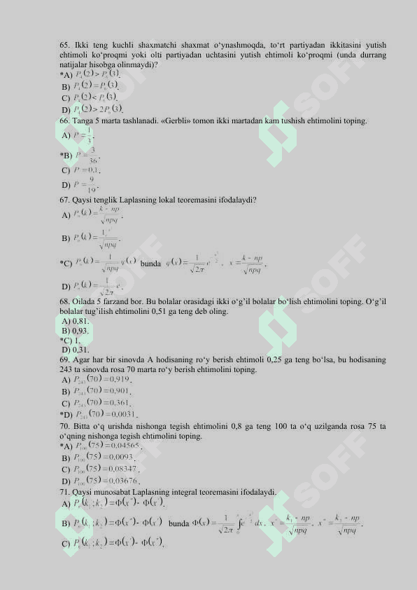 Extimollik va statistika fanidan namunaviy test savollari 8