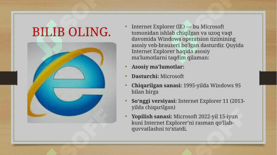 Internet Explorer dasturi imkoniyatlari. Taqsimlangan mavavzularga oid ma’lumot qidirish 4