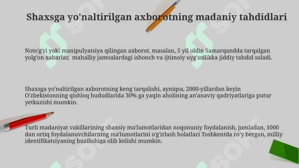 Shaxsga yo'naltirilgan axborot : psixologik, diniy va madaniy tahdidlar 3