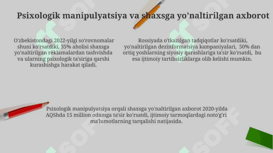 Shaxsga yo'naltirilgan axborot : psixologik, diniy va madaniy tahdidlar 5