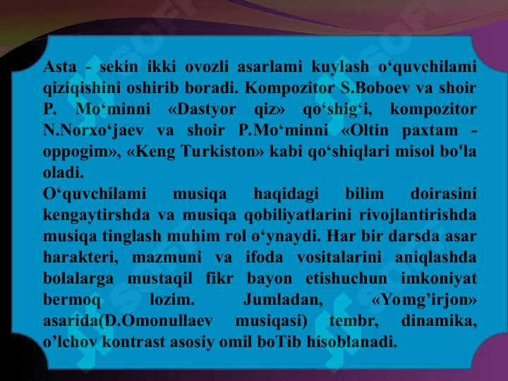 UCHINCHI SINFDA MUSIQA O‘QITISHNING MAZMUNIVA METODIKASI 5