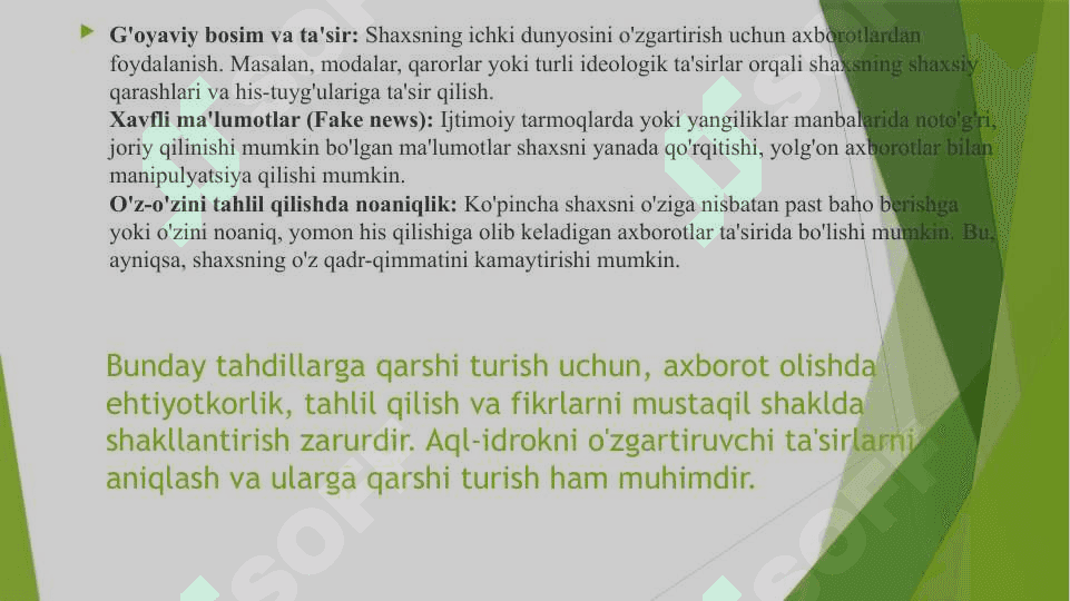 Shaxsga yo’naltirilgan axborot:psixologiya, diniy va madaniy taxdidlar. 3