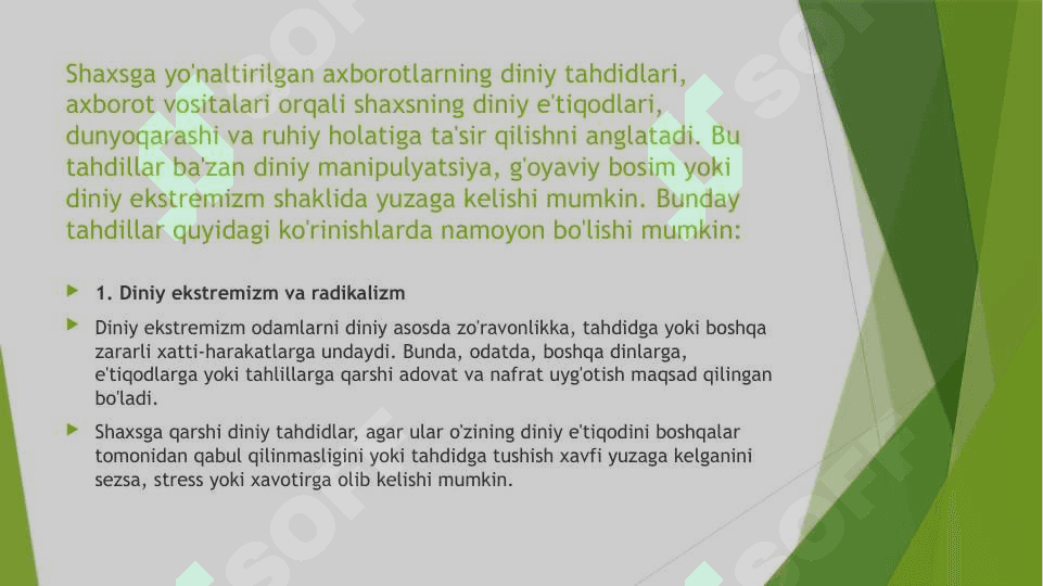 Shaxsga yo’naltirilgan axborot:psixologiya, diniy va madaniy taxdidlar. 4