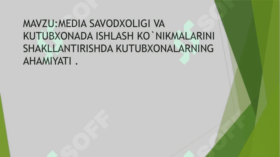 MEDIA SAVODXOLIGI VA KUTUBXONADA ISHLASH KO`NIKMALARINI SHAKLLANTIRISHDA KUTUBXONALARNING AHAMIYATI 2