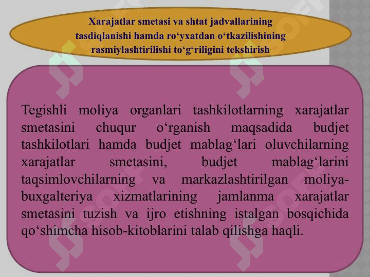 Byudjet tashkilotlari xarajatlar smetasini rejalashtirish va byudjetdan moliyalashtirishdagi moliyaviy nazorat 6