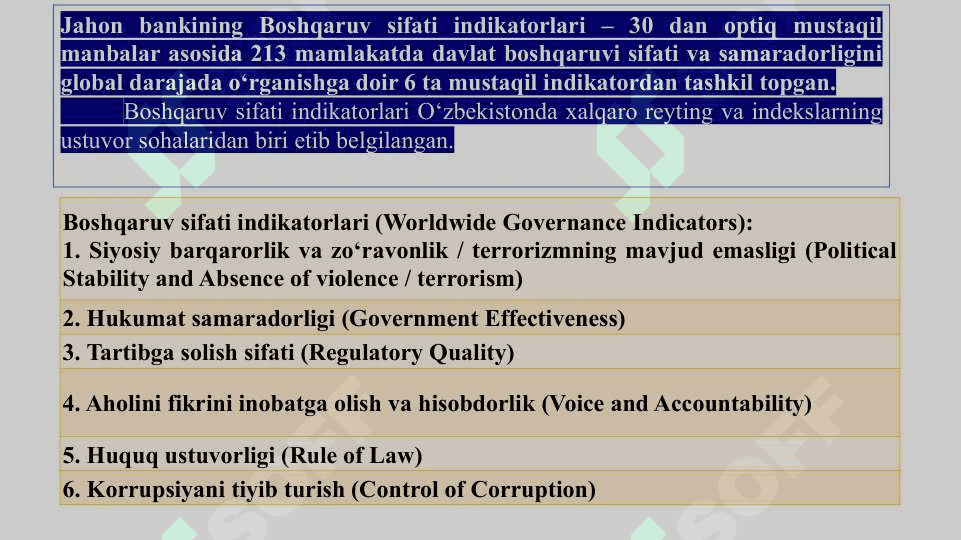 O‘ZBEKISTON RESPUBLIKASINING XALQARO REYTING VA INDEKSLARDAGI O‘RNI VA NUFUZINING ORTIB BORISHI 8