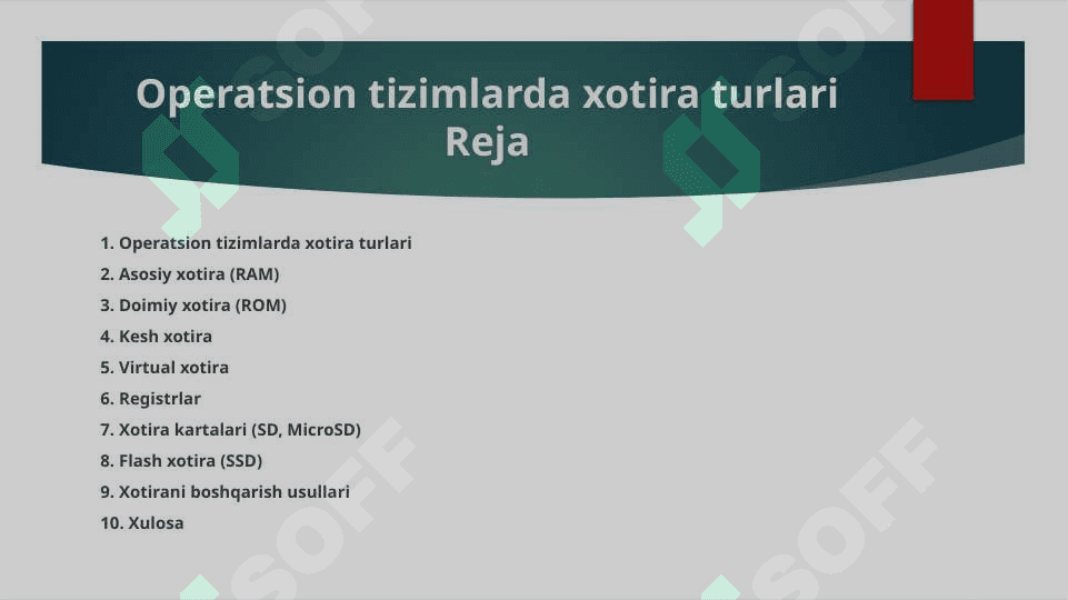 Operatsion tizimlarda xotira turlari 2