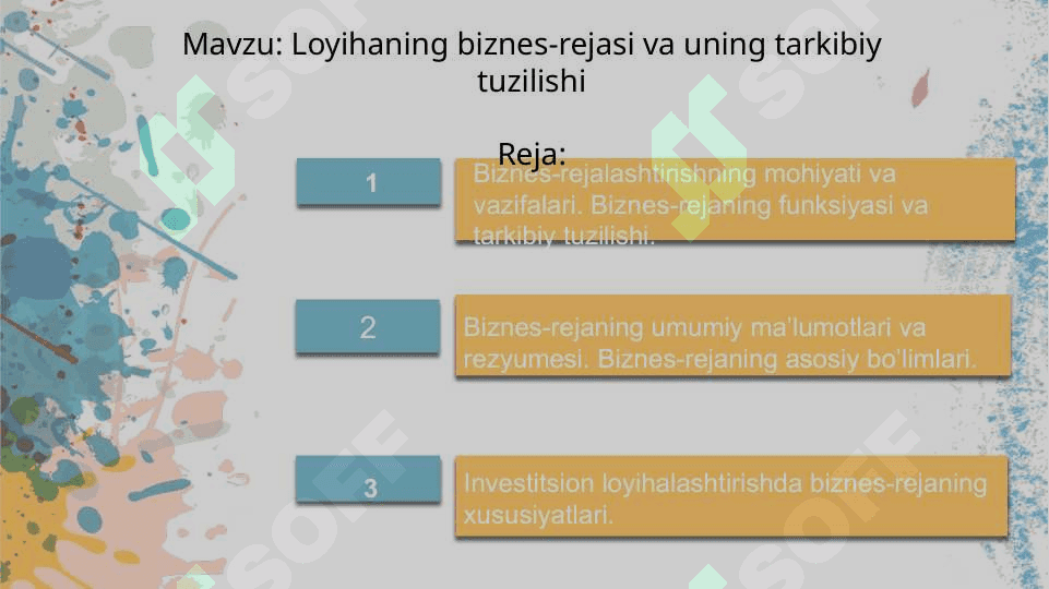 Loyihaning biznes-rejasi va uning tarkibiy tuzilishi 2