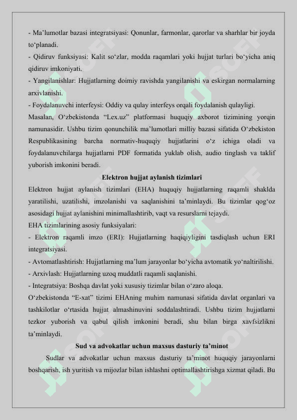 Huquqiy amaliyotda qo‘llaniladigan asosiy dasturiy platformalar va ularning ishlash texnologiyasi 25 7