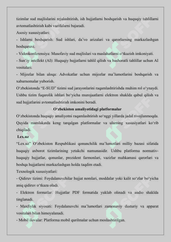 Huquqiy amaliyotda qo‘llaniladigan asosiy dasturiy platformalar va ularning ishlash texnologiyasi 25 8