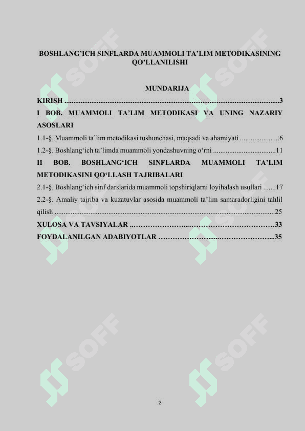 Boshlang’ich sinflarda muammoli ta’lim metodikasining qo’llanilishi 2
