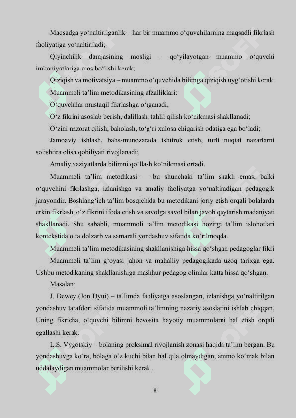 Boshlang’ich sinflarda muammoli ta’lim metodikasining qo’llanilishi 8