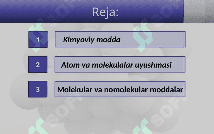 Kimyoviy modda – atom va molekulalar uyushmasi 2