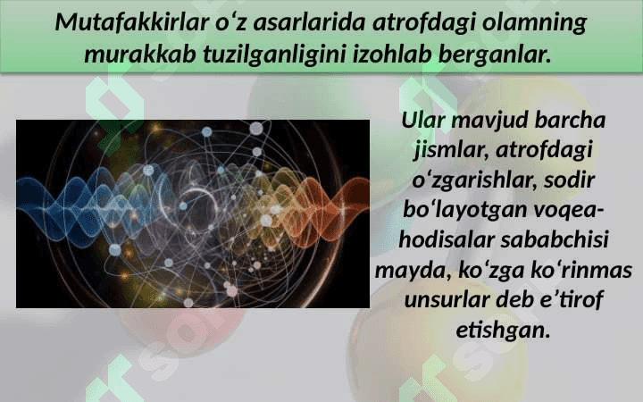 Atom molekular ta’limot. Atom va molekulalarning realligi (mavjudligi). Kimyoviy element, kimyoviy belgi 4