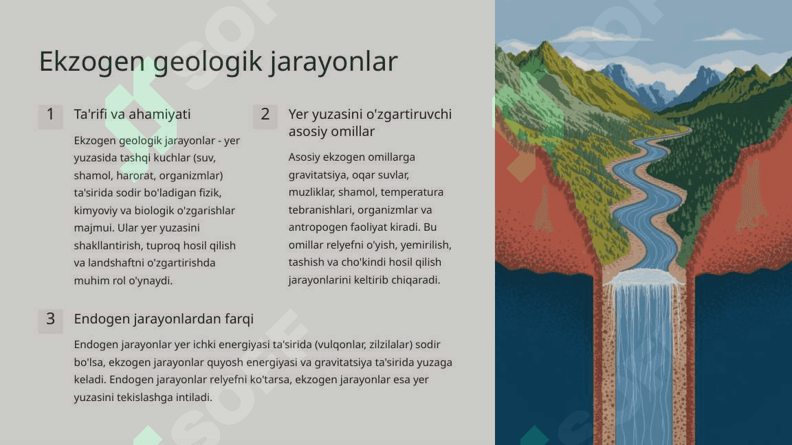Ekzogen geologik jarayonlar: Delyuvial jarayonlar, Jarliklar va Sellar. 2