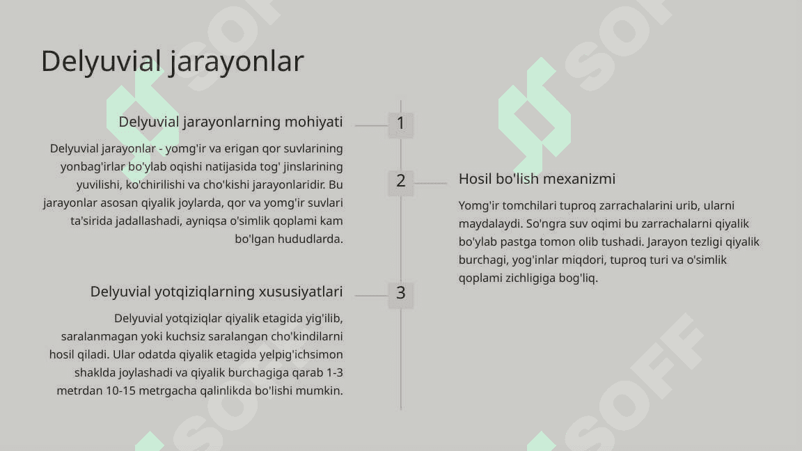 Ekzogen geologik jarayonlar: Delyuvial jarayonlar, Jarliklar va Sellar. 3