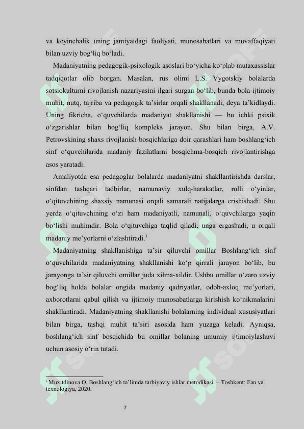 Boshlang‘ich sinf o‘quvchilarning madaniyatini shakllantirish kurs ishi 7