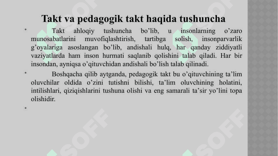 Takt va pedagogik takt haqida tushuncha. 2