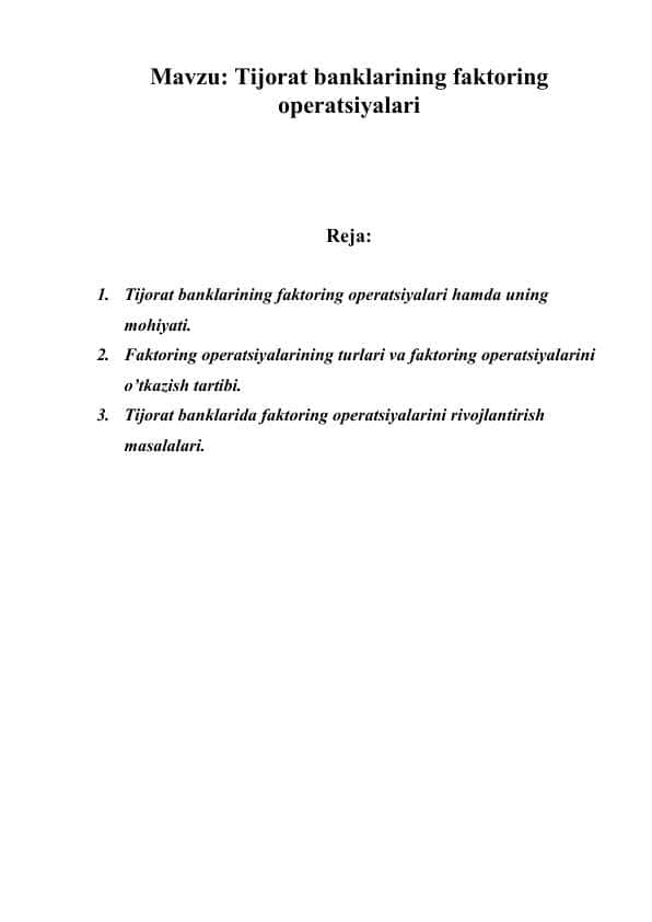 Tijorat banklarining faktoring operatsiyalari 1