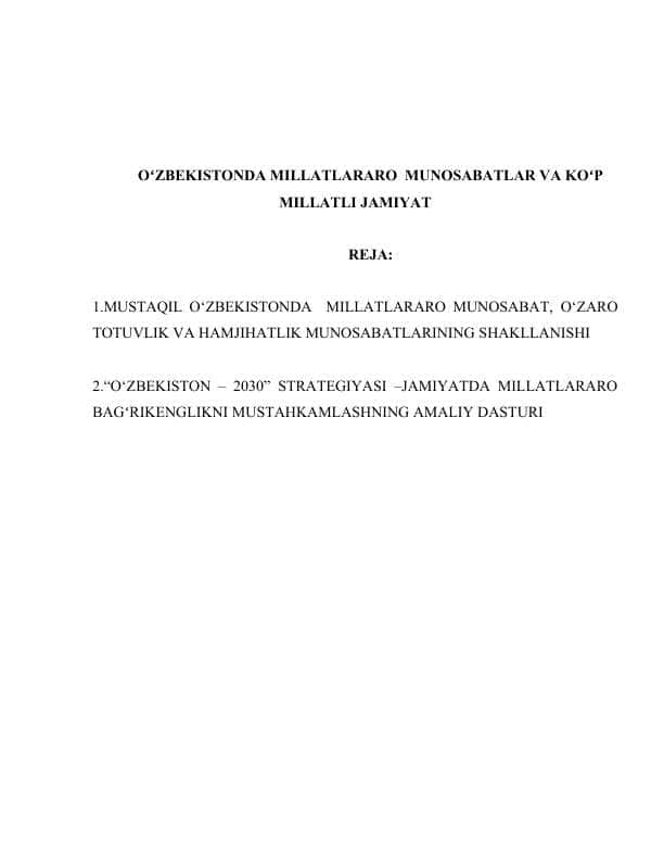 OʻZBEKISTONDA MILLATLARARO  MUNOSABATLAR VA KOʻP MILLATLI JAMIYAT 1