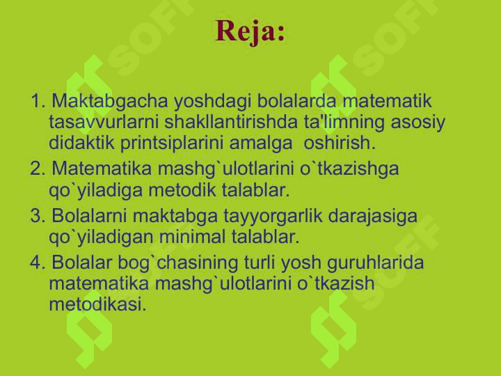 Bolalarning maktaBGa tayorlashda elementar matematik tasavvurlarini shakillantirish ahamyati t.ppt 2