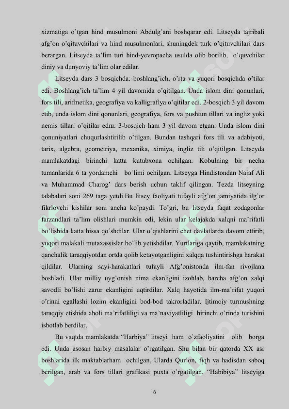 AFG'ONISTON BIRINCHI JAHON URUSHI YILLARIDA 6