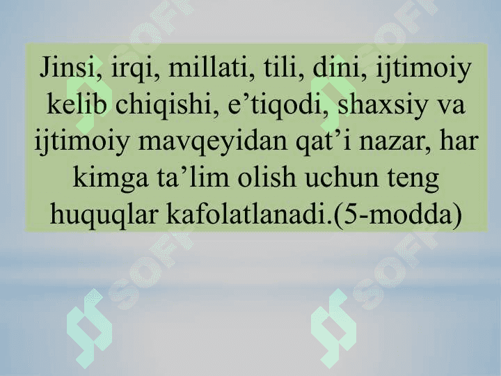 O‘ZBEKISTON RESPUBLIKASI TA’LIM TIZIMI. TA’LIM SOHASIDA DAVLAT SIYOSATINING ASOSIY TAMOYILLARI 8