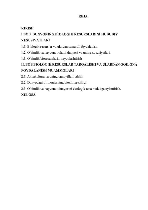 JAHONNING BIOLOGIK RESURSLARI 1