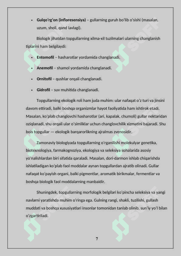 GULLI OʻSIMLIKLAR BOʻLIMIDA UCHROVCHI TOPGULLAR VA ULARNING KLASSIFIKATSIYASI 7