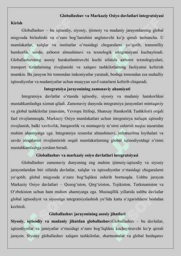Globallashuv va Markaziy Osiyo davlatlari integratsiyasi 25 2