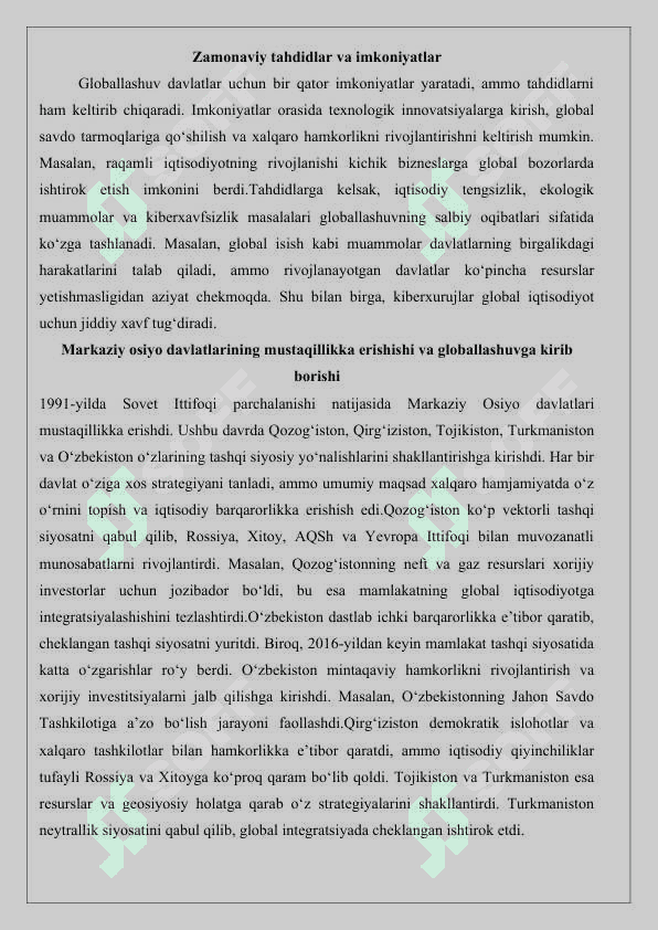 Globallashuv va Markaziy Osiyo davlatlari integratsiyasi 25 4