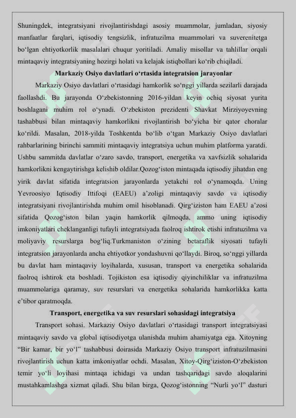 Globallashuv va Markaziy Osiyo davlatlari integratsiyasi 25 7