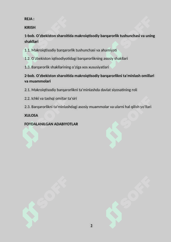 O'ZBEKISTON SHAROITIDA MAKRO IQTISODIY BARQARORLIKNING NAMOYON BO'LISH SHAKLLARI VA ULARNING XUSUSIYATLARI 2