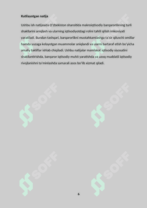 O'ZBEKISTON SHAROITIDA MAKRO IQTISODIY BARQARORLIKNING NAMOYON BO'LISH SHAKLLARI VA ULARNING XUSUSIYATLARI 6