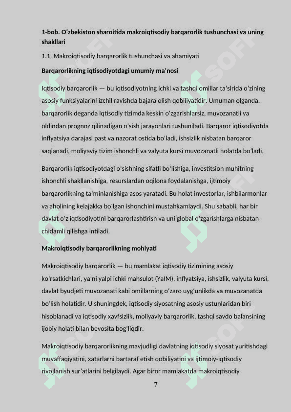 O'ZBEKISTON SHAROITIDA MAKRO IQTISODIY BARQARORLIKNING NAMOYON BO'LISH SHAKLLARI VA ULARNING XUSUSIYATLARI 7