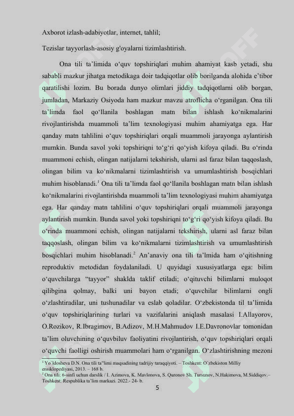 O‘quvchilarning og‘zaki va yozma nutqini o‘stirishda o‘quv topshiriqlarining ahamiyati 5