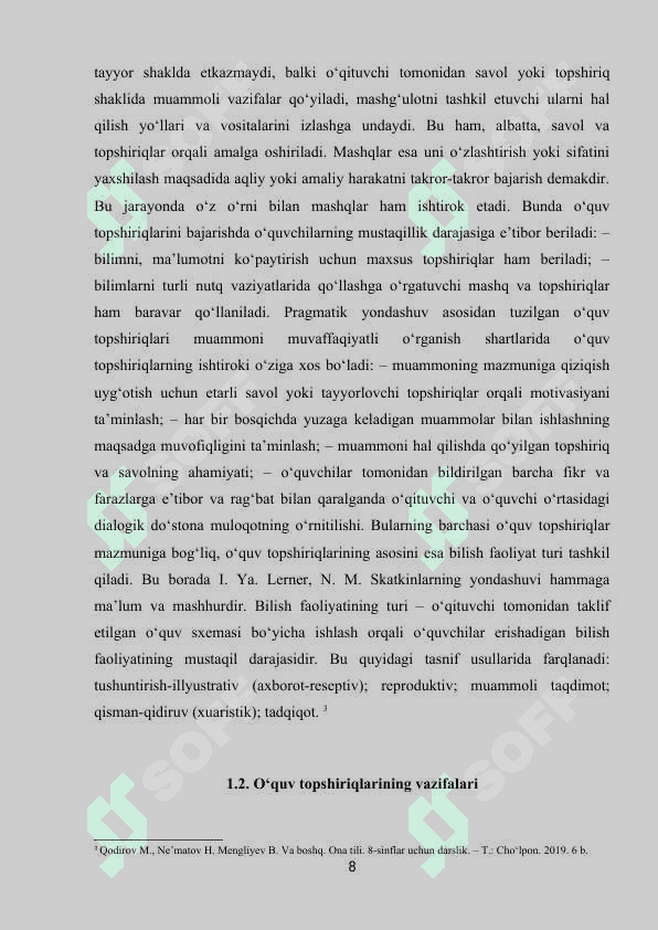 O‘quvchilarning og‘zaki va yozma nutqini o‘stirishda o‘quv topshiriqlarining ahamiyati 8