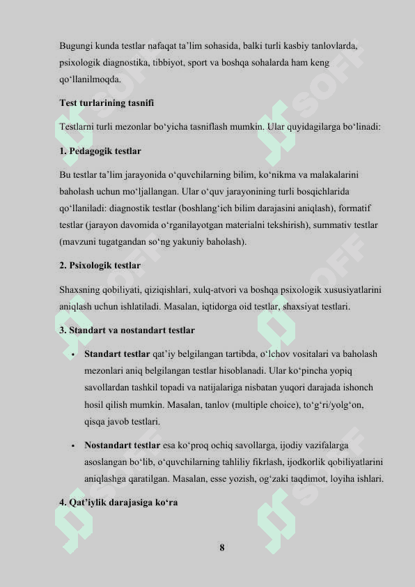 ADABIYOT DARSLARIDA TESTING AHAMIYATI (STANDART VA NOSTANDART TESTLAR) 8