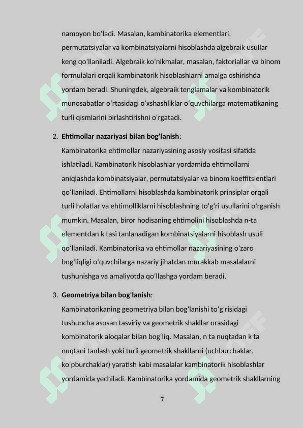 KAMBINATORIKA ELEMENTLARINI OʻQITISH METODIKASI 7