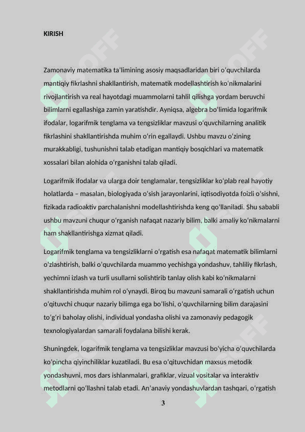 LOGARIFMIK TENGLAMA VA TENGSIZLIKLARNI OʻQITISH METODIKASI 3