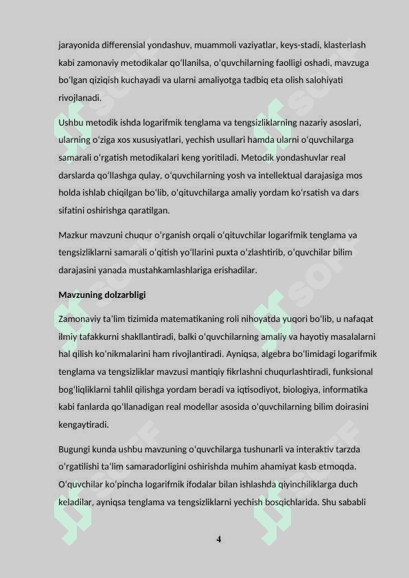 LOGARIFMIK TENGLAMA VA TENGSIZLIKLARNI OʻQITISH METODIKASI 4