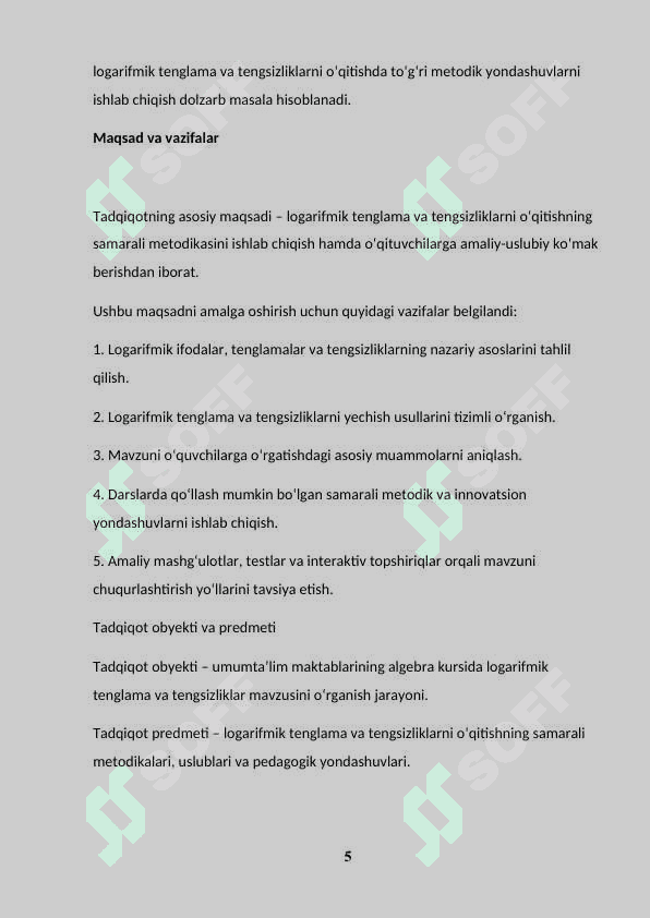 LOGARIFMIK TENGLAMA VA TENGSIZLIKLARNI OʻQITISH METODIKASI 5